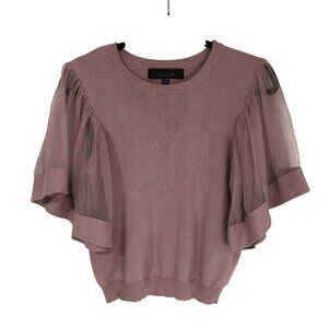 Salo La Fille Mauve Knit Top With Sheer Flutter Sleeves Womens Large